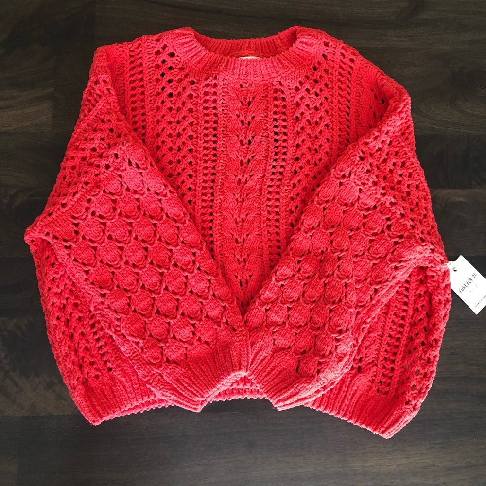 *FOREVER21* bright coral shenille knit sweater